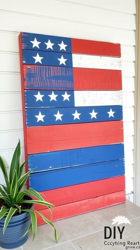 Pallet wood flag sign with red, white, and blue colors