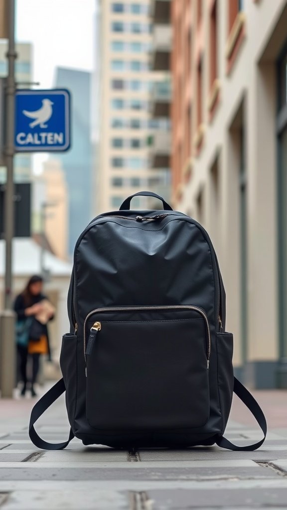 A stylish lightweight travel backpack in an urban setting.