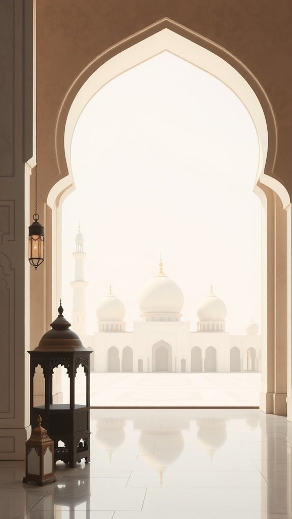 A serene view of a mosque with elegant architectural features.