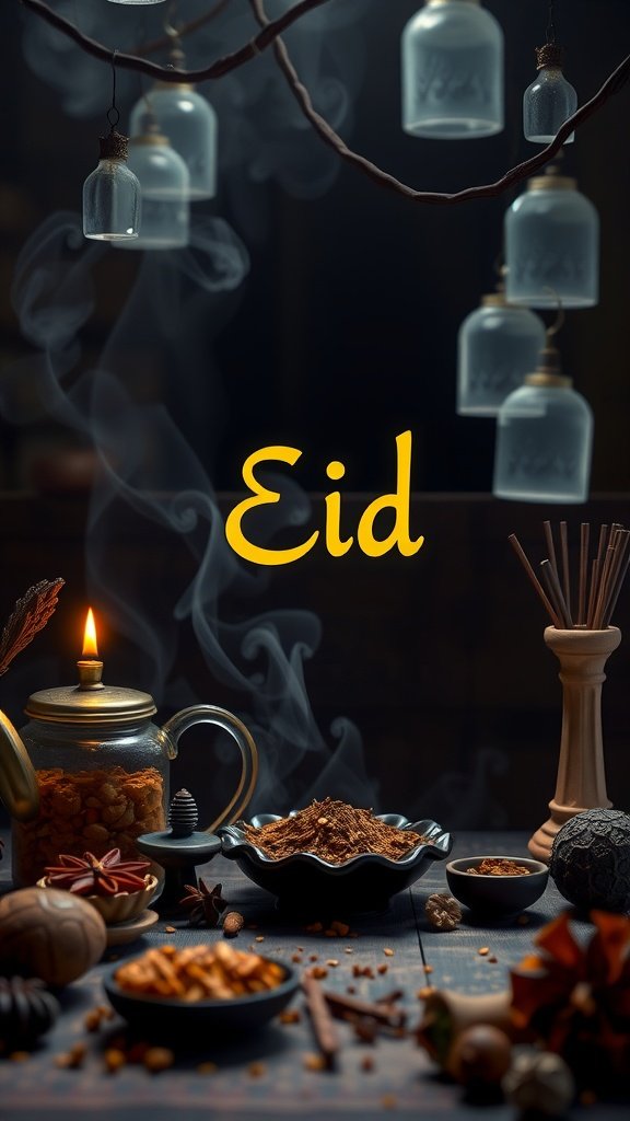 An inviting display of spices and candles set for Eid celebration.